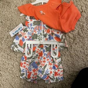 Carter's Orange and Floral Baby Romper Set